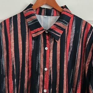 Multi - Color Striped Collared Button Down Blouse